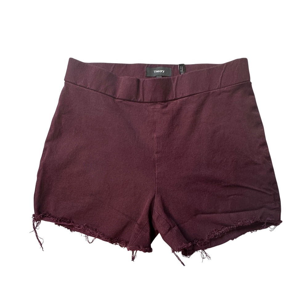 Theory Shorts Womens 2 Burgundy Pull On Cut Off Frayed‎ Stretch Twill Wine
